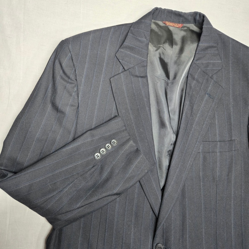 Vintage Cricketeer Blazer 42R Navy Blue Pinstripe Two Button Sport Coat - Picture 2 of 12